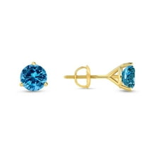2Ct Round Blue Diamond Solitaire Stud Earrings 14k Yellow Gold Finish