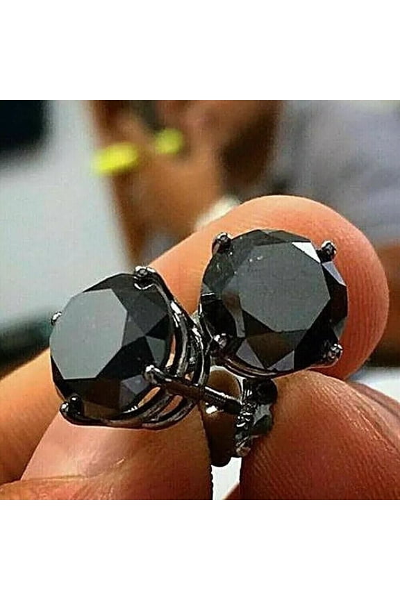 2Ct Round Cut Black Diamond Lab Created Stud Earrings 14K Black Gold Finish