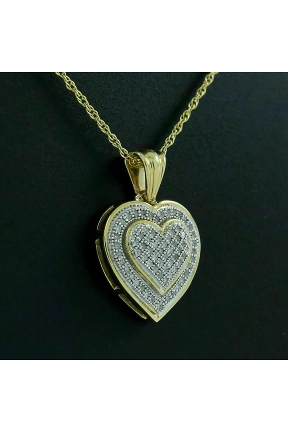2Ct Round Cut Diamond Cluster Heart Pendant 14K Yellow Gold Finish Free Chain