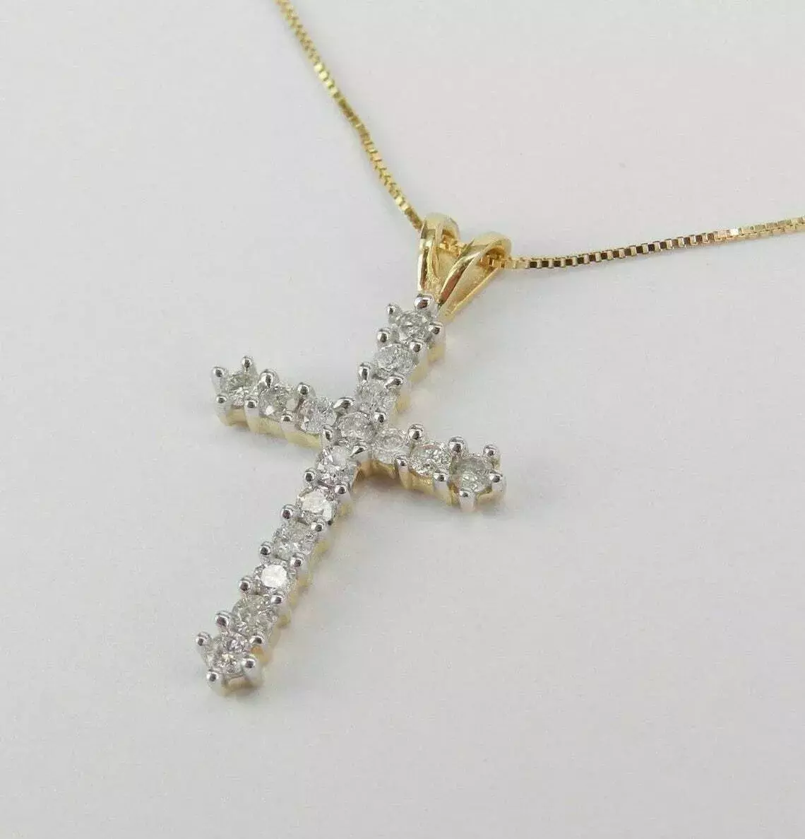 NVS "2Ct Round Cut Diamond Cross Pendant Necklace in 14K Yellow Gold Over with Free Chain"