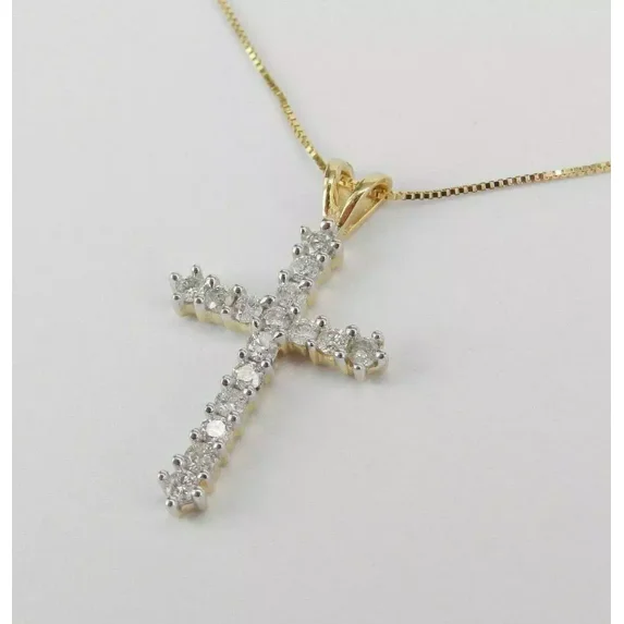 "2Ct Round Cut Diamond Cross Pendant Necklace in 14K Yellow Gold Over with Free Chain"