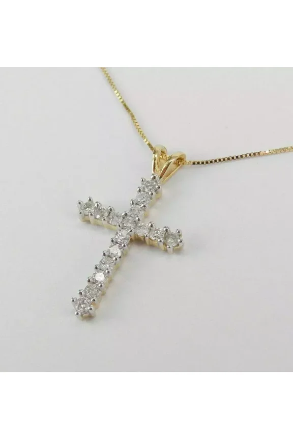 "2Ct Round Cut Diamond Cross Pendant Necklace in 14K Yellow Gold Over with Free Chain"