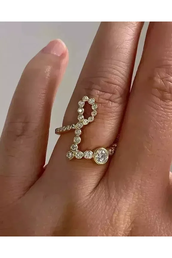2Ct Round Cut Diamond Lab Created Initial "L" Fancy Ring 14K Yellow Gold Plated