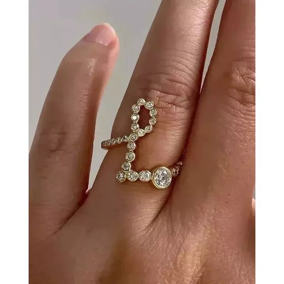 2Ct Round Cut Diamond Lab Created Initial "L" Fancy Ring 14K Yellow Gold Plated