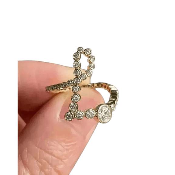 2Ct Round Cut Diamond Lab Created Initial "L" Fancy Ring 14K Yellow Gold Plated