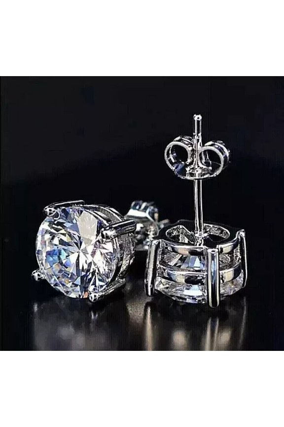 2Ct Round Cut Diamond Lab Created Push Back Stud Earring's 14K White Gold Plated