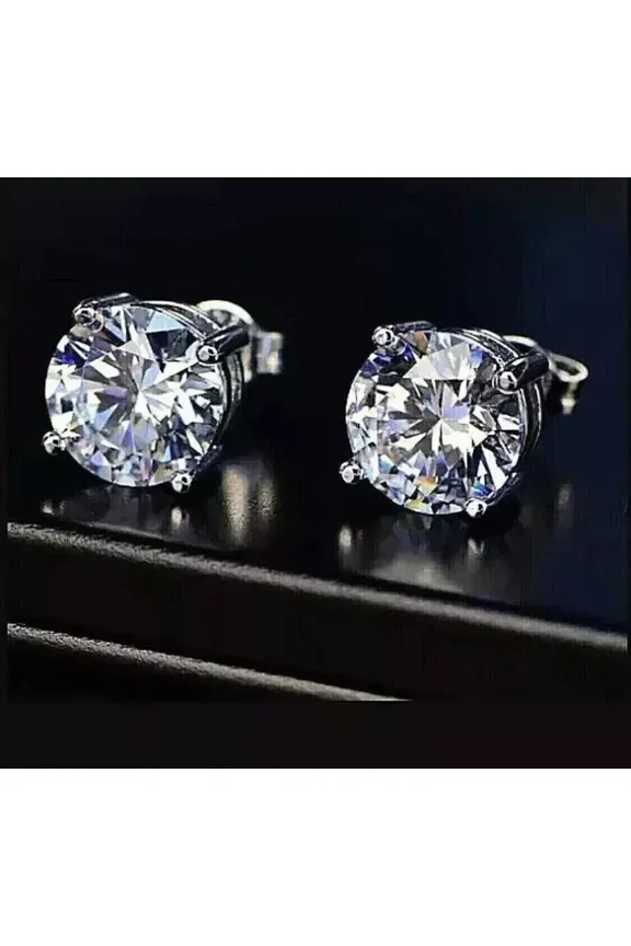 2Ct Round Cut Diamond Lab Created Push Back Stud Earring's 14K White Gold Plated