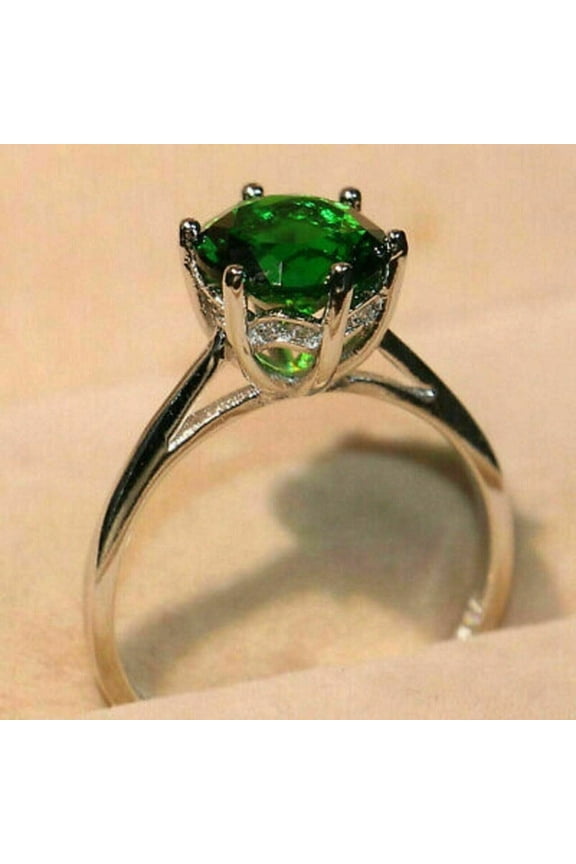 2Ct Round Cut Emerald Lab-Created Diamond Engagement Ring 14K White Gold Plated