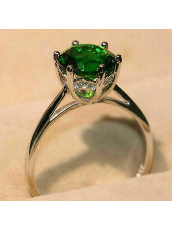 2Ct Round Cut Emerald Lab-Created Diamond Engagement Ring 14K White Gold Plated