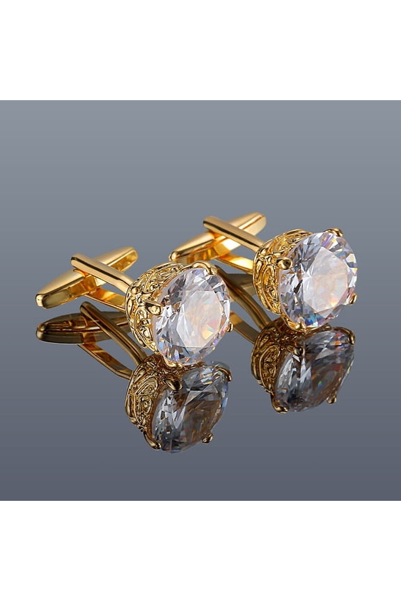 2Ct Round Cut Fashion Men Diamond Simulated Cufflinks 14K Yellow Gold Plated of Shirt Suit Cuff Links Jewelry