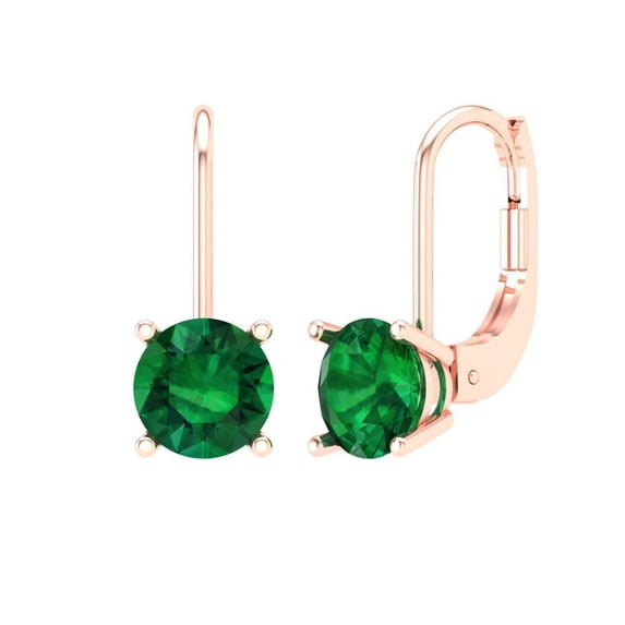 2Ct Round Cut Green Emerald Hoop Lever Back Lab Created Earrings 14k Rose Gold Plated Silver