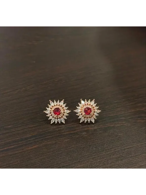 2Ct Round Cut Halo Lab Created Red Ruby Stud Earrings 14k Yellow Gold Plated
