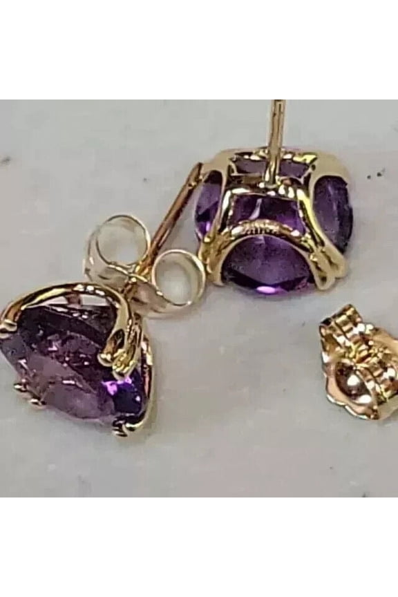 2Ct Round Cut Lab-Created Amethyst Women's Stud Earrings 14K Yellow Gold Plated