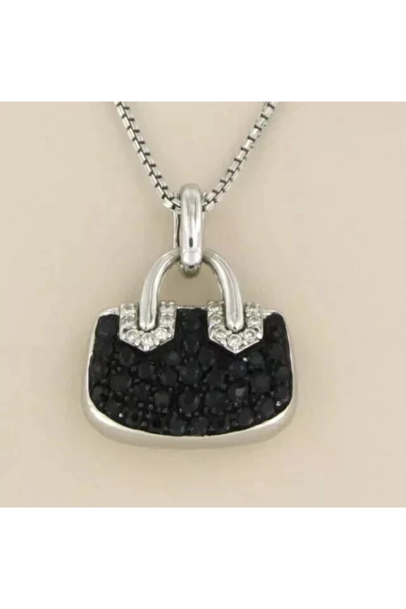 2Ct Round Cut Lab Created Black Diamond Hand Baig Pendant 14K White Gold Plated Silver