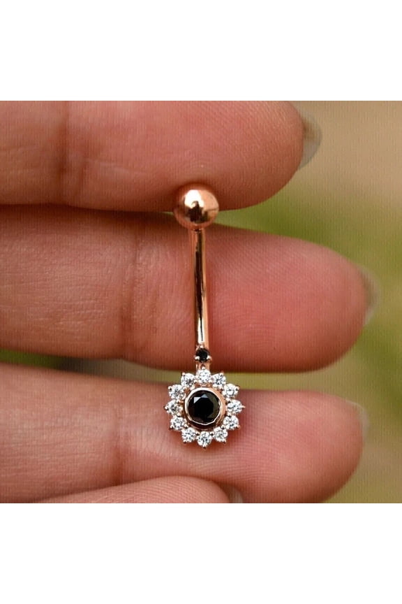 2Ct Round Cut Lab Created Black Diamond Women's Belly Button Ring 14K Yellow Gold Plated