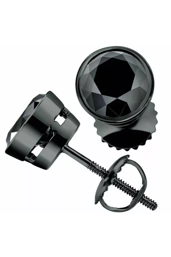 2Ct Round Cut Lab-Created Black Diamond Women's Men's Solitaire Stud Earrings 14k Black Gold Plated