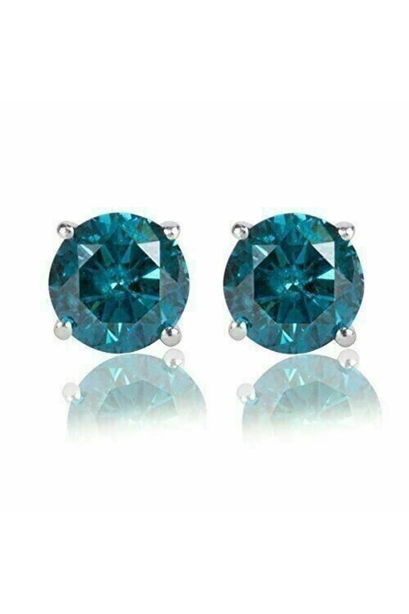 2Ct Round Cut Lab-Created Blue Diamond Solitaire Stud Earring 14K White Gold Plated
