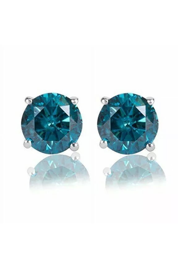 2Ct Round Cut Lab-Created Blue Diamond Solitaire Womens Stud Earring 14K White Gold Plated