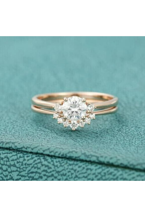 2Ct Round Cut Lab-Created Diamond Prong Wedding Bridal Set Women's Ring Set 14K Rose Gold Plated