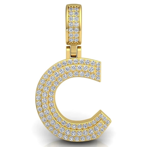 2Ct Round Cut Lab Created Custom Hip Hop "C" Letter Pendant in 14K Yellow Gold Plated