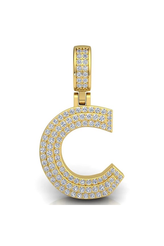 2Ct Round Cut Lab Created Custom Hip Hop "C" Letter Pendant in 14K Yellow Gold Plated