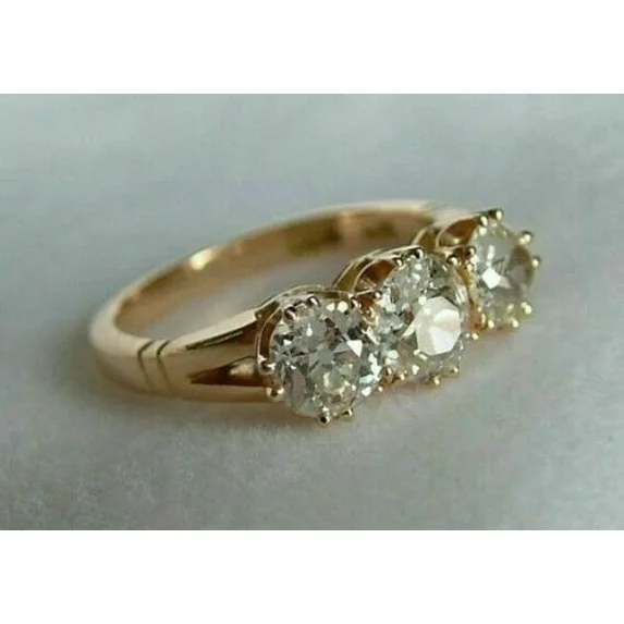 2Ct Round Cut Lab-Created Diamond 3 Stone Wedding Ring 14K Yellow Gold Plated