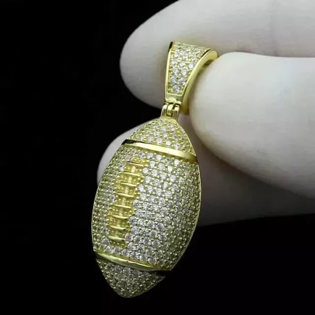 PINAKI CREATION 2Ct Round Cut Lab Created Diamond American Football Pendant 14k Yellow Gold Over