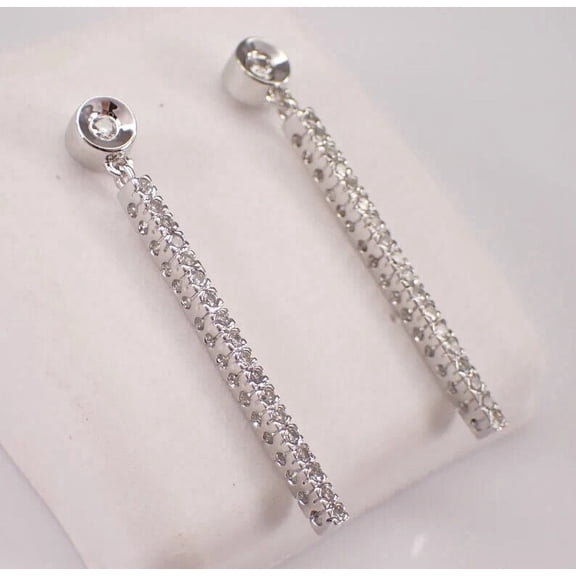2Ct Round Cut Lab Created Diamond Bar Tennis Design Drop Dangle Earring 14K White Gold Plated Gift For Her