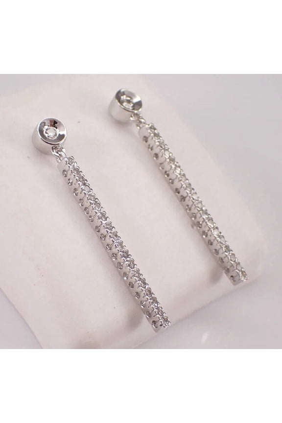 2Ct Round Cut Lab Created Diamond Bar Tennis Design Drop Dangle Earring 14K White Gold Plated Gift For Her