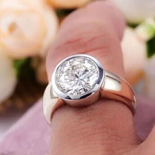 2Ct Round Cut Lab Created Diamond Bezel Set Wedding Ring 14k Yellow Gold Plated
