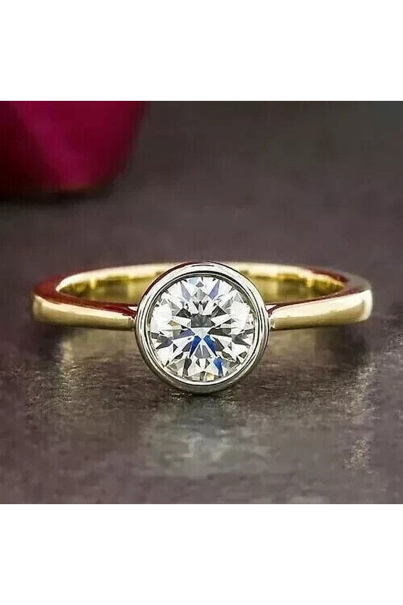 2Ct Round Cut Lab Created Diamond Bezel Set Wedding Ring 14k Yellow Plated
