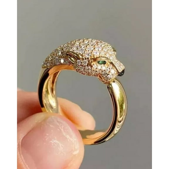 2Ct Round Cut Lab-Created Diamond Charm Gift Panther Ring in 14K Yellow Gold Plated
