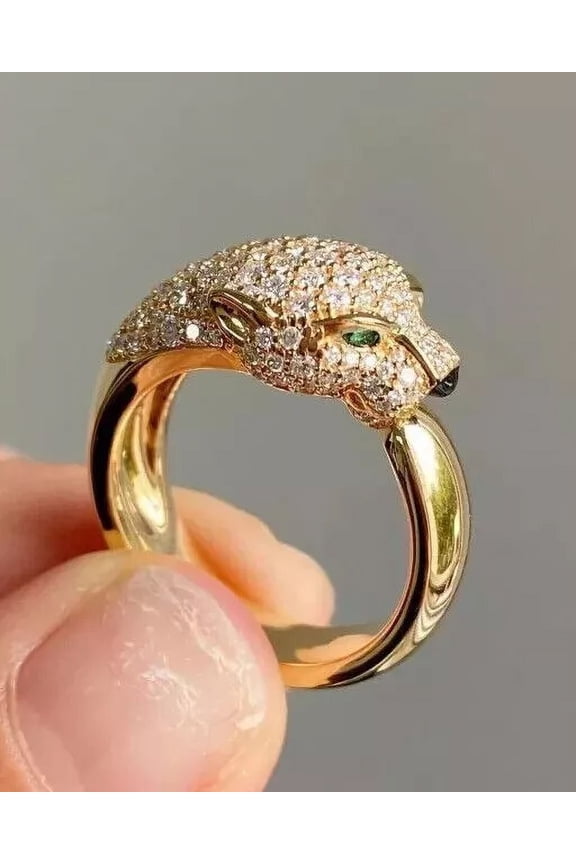 2Ct Round Cut Lab-Created Diamond Charm Gift Panther Ring in 14K Yellow Gold Plated