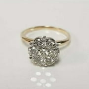 SUNNAH STYLES JEWELRY 2Ct Round Cut Lab-Created Diamond Cluster Flower Shape Ring 14K Yellow Gold Plated