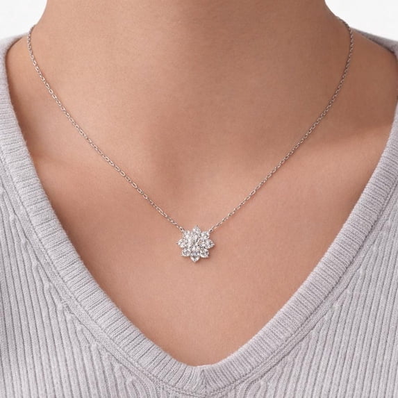 2Ct Round Cut Lab Created Diamond Cluster Necklace Pendant 14K White Gold Plated