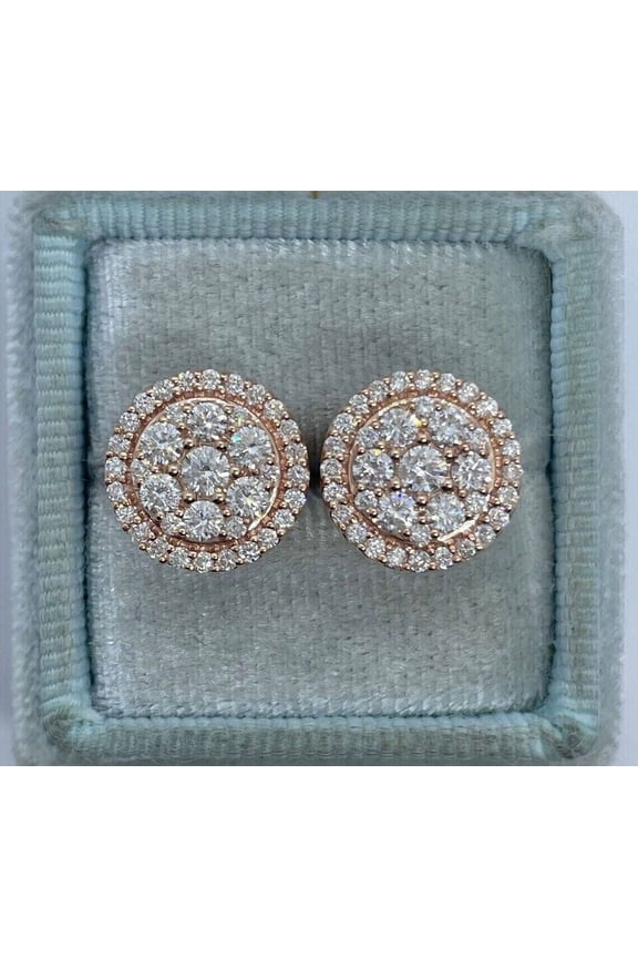 2Ct Round Cut Lab Created Diamond Cluster Stud Earrings 14K Rose Gold Plated Silver