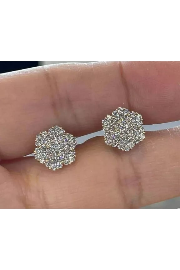 2Ct Round Cut Lab Created Diamond Cluster Stud Earrings 14K Yellow Gold Plated