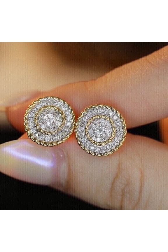 2Ct White Diamond Cluster Stud Earrings, 14K Yellow Gold Plated