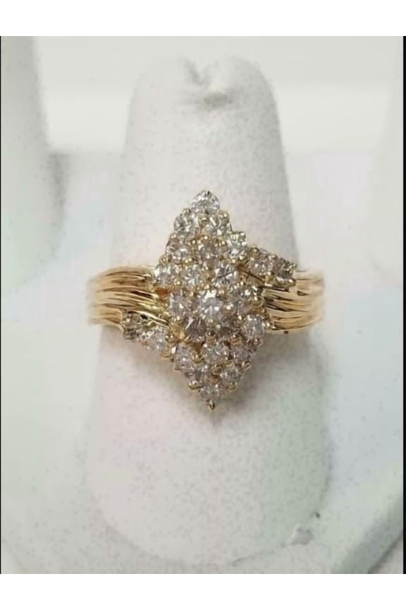 2Ct Round Cut Lab Created Diamond Cluster Wedding Ring 14k Yellow Gold Plated