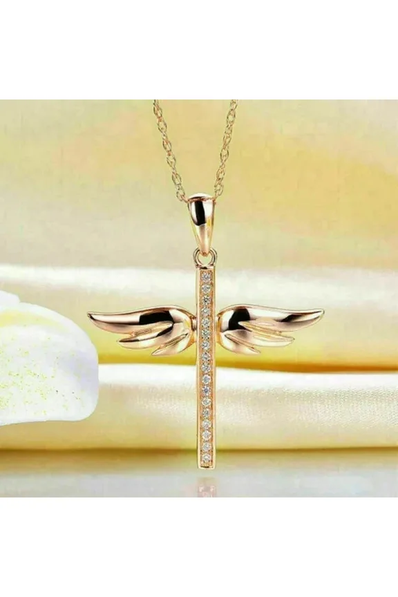 2Ct Round Cut Lab-Created Diamond Cross Wing Women's Pendant in 14K Rose Gold Plated