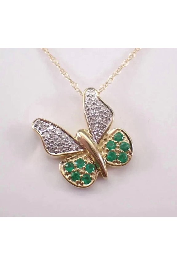 1.22Ct Round Cut Lab Created Diamond Butterfly Pendant 14K Yellow/White Gold Plated Silver 18"Chain