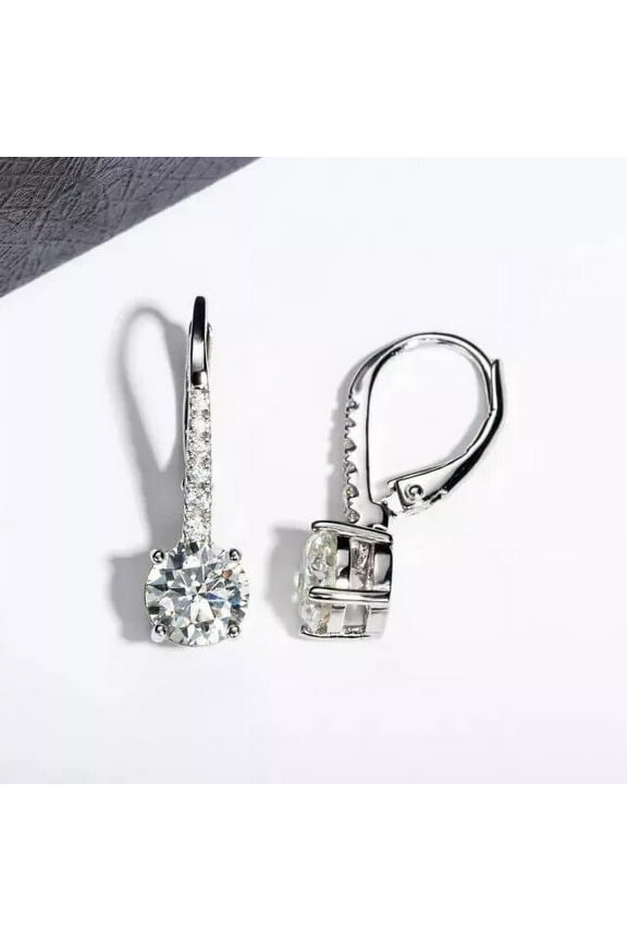 2Ct Round Cut Lab-Created Diamond Drop Dangle Earrings 14k White Gold Plated