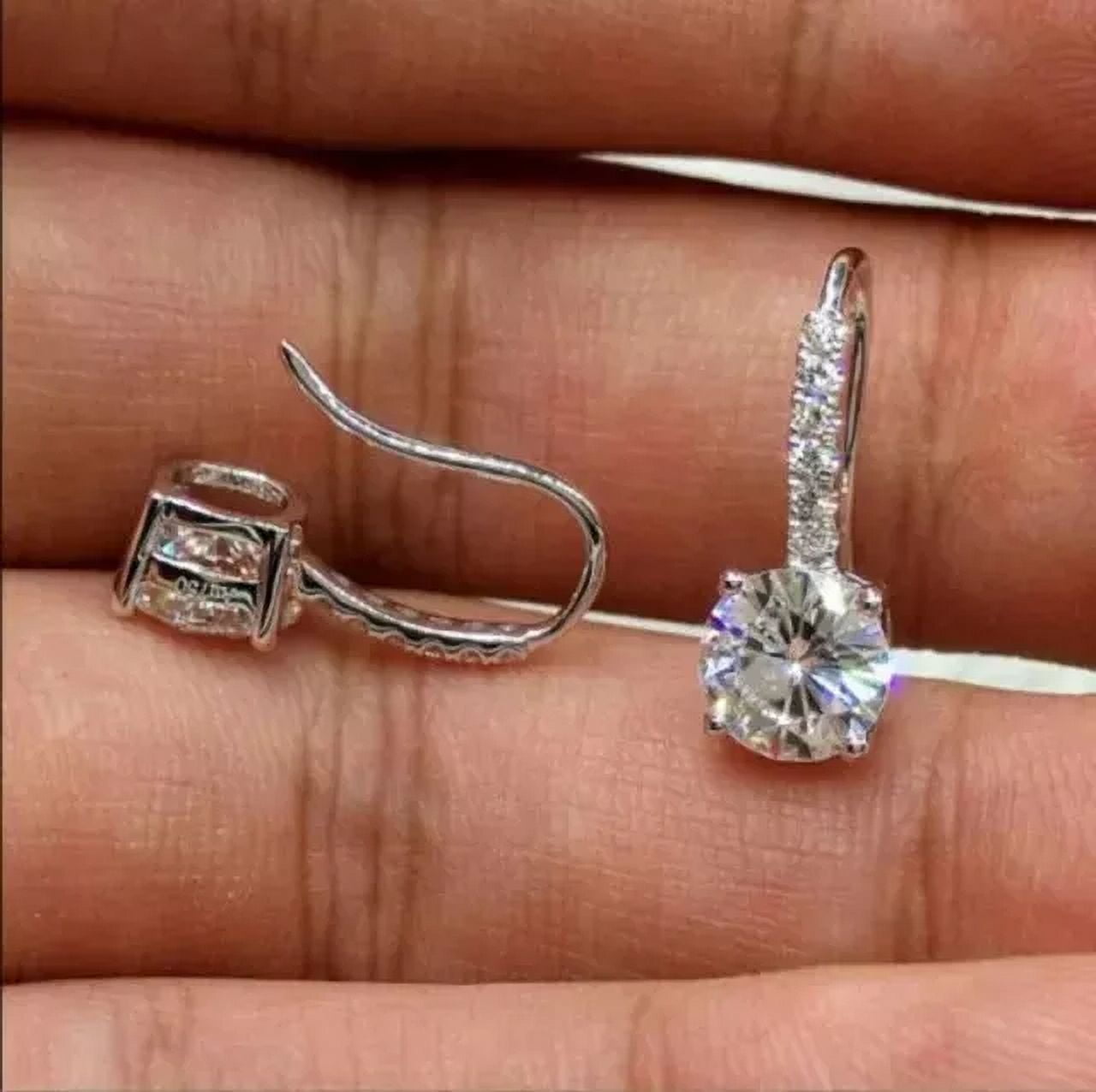 2Ct Round Cut Lab Created Diamond Drop \u0026 Dangle Hook Earrings 14K White Gold Plated