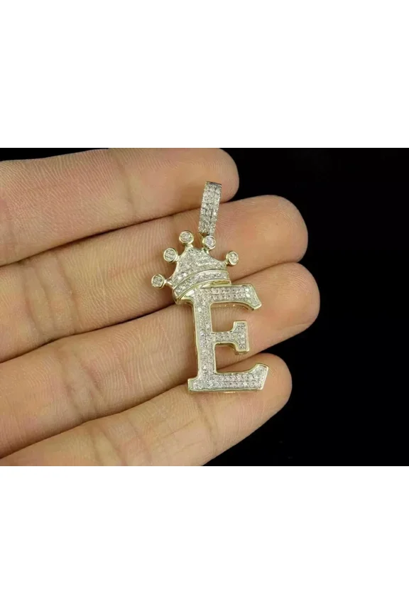 2Ct Round Cut Lab Created Diamond "E" Initial Letter Men’s Pendant Charm 14K Yellow Gold Plated