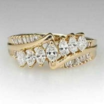 2.00Ct Marquise Cut Lab Created Diamond Engagement Women Band Ring 14k Yellow Gold Plated