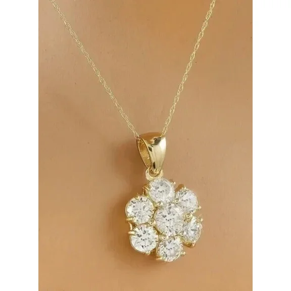 2Ct Round Cut Lab Created Diamond Flower Pendant 14K Yellow Gold Plated
