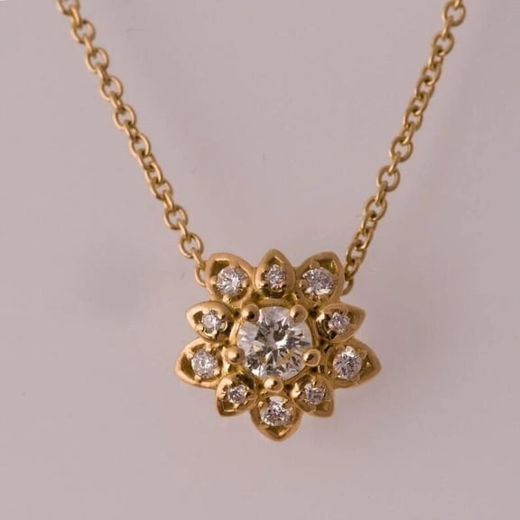 2Ct Round Cut Lab Created Diamond Flower Pendant With Chain in 14K Yellow Gold Plated