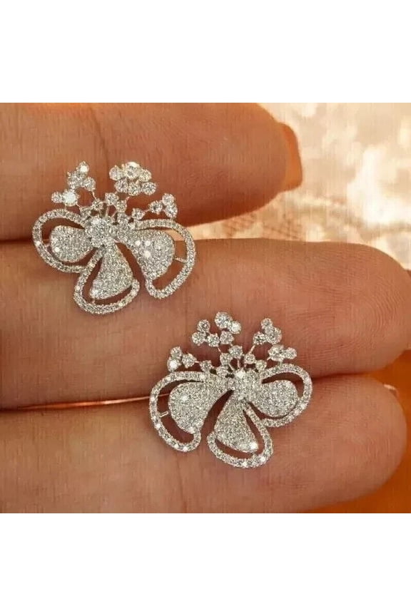 2Ct Round Cut Lab Created Diamond Flower Women Stud Earrings 14K White Gold Plated