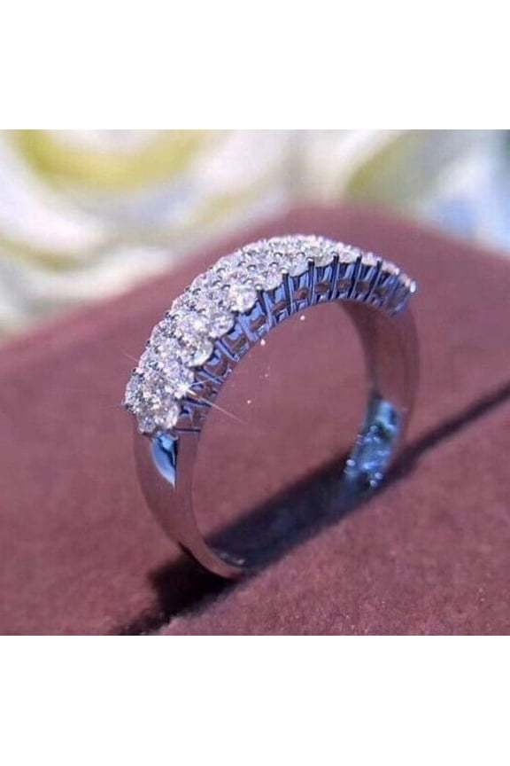 2Ct Round Cut Lab Created Diamond Half Eternity Band Promise Ring 14K White Gold Plated Silver