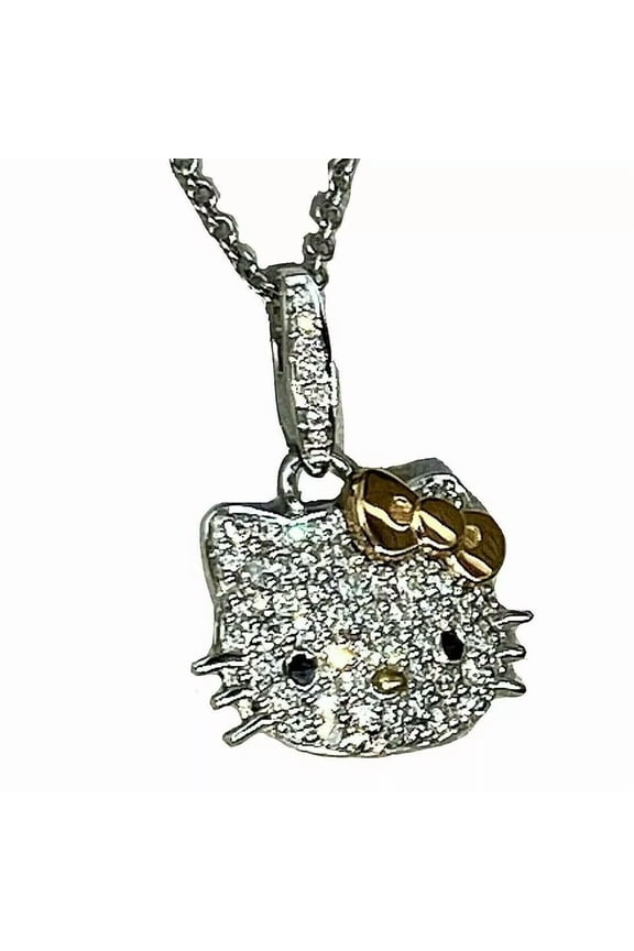 2Ct Round Cut Lab-Created Diamond Hello Kitty Pendant 14K White Gold Plated